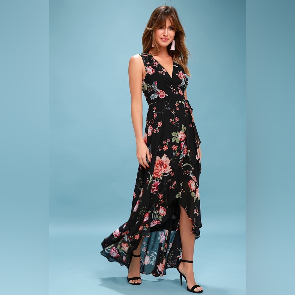 Lulu's Black Floral High Low Dress